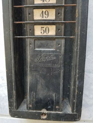 Vintage Simplex Time Clock Card Holder 25 slots,  wood case,  metal number holders 2