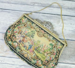 Vintage Jolles Petit Point Tapestry Purse Gilt Clasp Renaissance Garden Austria 2