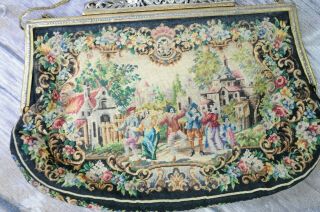 Vintage Jolles Petit Point Tapestry Purse Gilt Clasp Renaissance Garden Austria 3