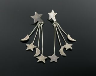 Vintage.  925 Sterling Silver Taxco Mexico Dangle Celestial Star Moon Earrings