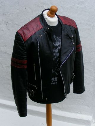 vintage black red leather biker cafe racer jacket mens 44 large bobber punk 3