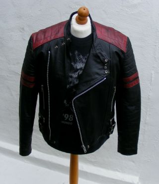vintage black red leather biker cafe racer jacket mens 44 large bobber punk 6