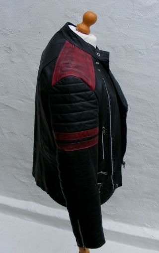 vintage black red leather biker cafe racer jacket mens 44 large bobber punk 7