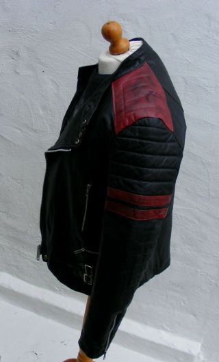vintage black red leather biker cafe racer jacket mens 44 large bobber punk 8
