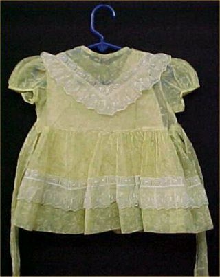 Vintage Antique Doll Baby Dress 1940s Dotted Swiss Sheer Fabric Nylon Organdy
