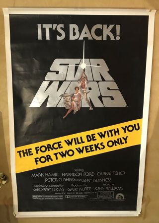Vintage 1981 Star Wars Movie Poster Its Back A Hope Two Weeks Only