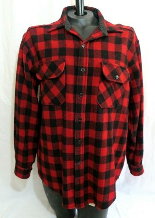 Vtg 1960s Ll Bean Shirt Jacket Red Black Wool Lumberjack Size Xl Tall Usa