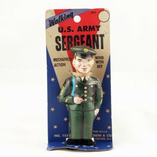 Vintage J.  Chein U S Walking Army Sergeant Tin Litho Toy Cardboard Card 2