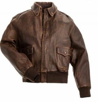 Aviator A - 2 Real Cowhide Distressed Leather Bomber Flight Jacket Vintage Brown