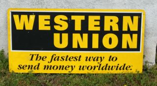 Vintage Large Double Sided Western Union Tin Metal Advertising Sign