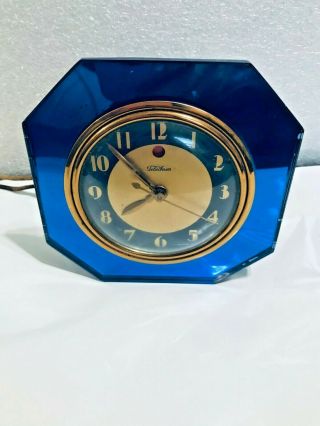 Vntg Art Deco Telechron Model 3f65 Blue Mirrored Electric Clock (a014)