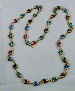 Vintage Signed Swarovski Swan Gold Plated Multi Color Crystal Necklace 36 "
