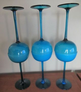 6 - Vintage Carlo Moretti Murano Blue Cased Art Glass Long Stem Champagne/ Cordial 2