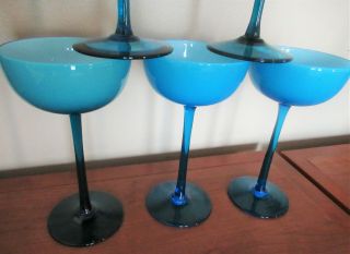 6 - Vintage Carlo Moretti Murano Blue Cased Art Glass Long Stem Champagne/ Cordial 3