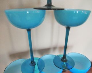 6 - Vintage Carlo Moretti Murano Blue Cased Art Glass Long Stem Champagne/ Cordial 4