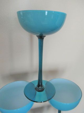 6 - Vintage Carlo Moretti Murano Blue Cased Art Glass Long Stem Champagne/ Cordial 5