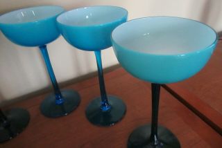 6 - Vintage Carlo Moretti Murano Blue Cased Art Glass Long Stem Champagne/ Cordial 7