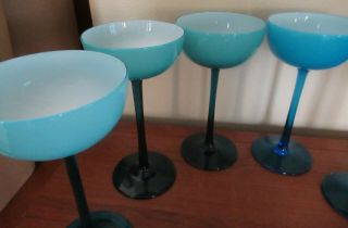6 - Vintage Carlo Moretti Murano Blue Cased Art Glass Long Stem Champagne/ Cordial 8