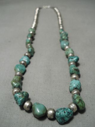 Chunky Huge Green Spiderweb Turquoise Vintage Navajo Sterling Silver Necklace