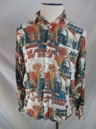 James Dean French Movie Poster Vintage 80s 90s Button Front Shirt Medium