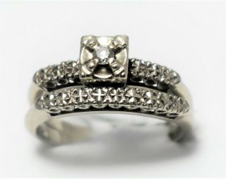 Antique Vtg 14k White Gold.  04ct Diamond Solitaire Wedding Set 3.  7gram Not Scrap