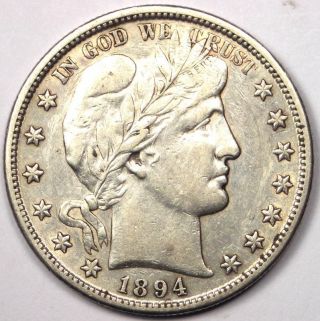 1894 - S Barber Half Dollar 50c - Sharp Details - Rare Date - Coin