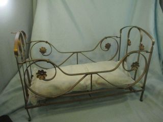 Antique Metal Gold Painted Folding Crib Bed Bisque Baby Dolls