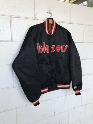 Vintage Starter Portland Blazers Satin Bomber Jacket Made In Usa - Mens Large