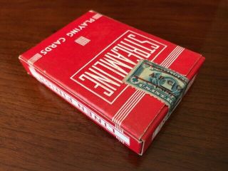 1 DECK Vintage Streamline playing cards,  red,  w/tax stamp 2