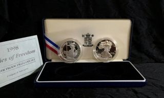 1998 Britannia Ladies Of Freedom Silver Proof 2 Coin Set Us Eagle $1 Uk £2 Rare