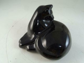 Vtg Art Glass Crystal Laying Cat Figurine Paperweight Baccarat Amethyst Black