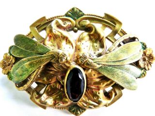 Antique Large Art Nouveau Dragonfly Brass Lg Brooch C Clasp
