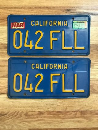 Matching Vintage California License Plates Blue & Yellow