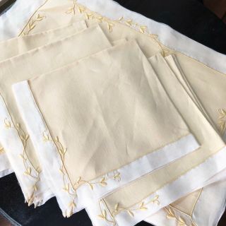Vintage Marghab Madeira Embroidery Trailing Vine Placemats Napkins 16 Pc Set