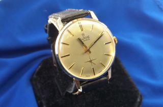 Allaine Vintage Swiss Mens Watch,  Gold Plated 17 Jewels,  Leather Strap,  Gents