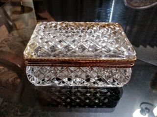 Vintage Heavy Crystal Glass Hinged Trinket Jewelry Casket Box