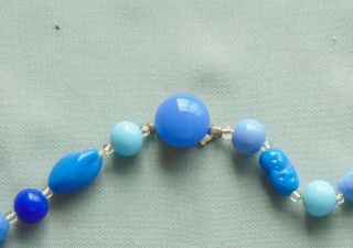 Vintage Czech Art Glass Blue Bead Long Flapper Necklace - Length 52 