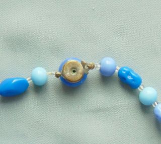Vintage Czech Art Glass Blue Bead Long Flapper Necklace - Length 52 