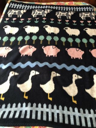 Vtg Crown Crafts Acrylic Blanket Throw 60x80 Farm Animals Sheep Ducks Pigs Cows 2