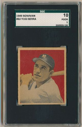 Yogi Berra 1949 Bowman 60 Sgc 1 Good Eye Appeal York Yankees Hof Vintage