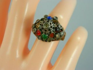 Antique 9k Yellow Gold Sterling Silver Multi - Gemstone Ring Size 6