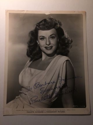 Paulette Goddard Rare Early Vintage Autographed 8/10 Photo Modern Times