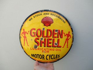 A Vintage Enamel Golden Shell Motor Cycle Oil Advertising Sign C1970s