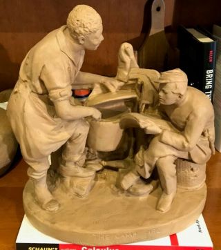 Rare John Rogers Civil War Group Statue Campfire: Making Friends With The Cook