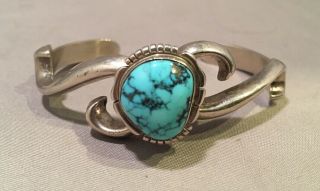 Vintage Navajo Begay Sterling Silver Turquoise Sand - Cast Bracelet