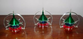 3 Vintage Merry Glow Plastic Spinning Chunky Sputnik Christmas Ornaments Ex,