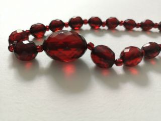 Antique Art Deco Cherry Red Amber Bakelite Faceted Necklace.