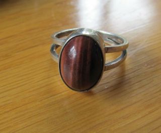 Rare Ola Marie Gorie Solid Silver Ring Set With Tigers Eye Omg