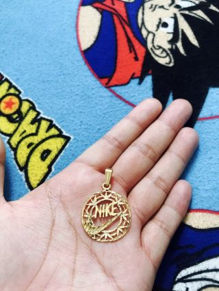 Vintage Og 80’s 90’s Nike Gold Pendant Charm Retro Rap Chain Necklace Very Rare