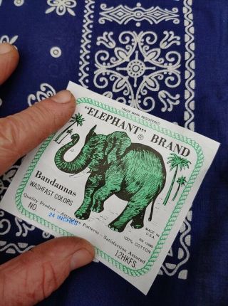 Vintage Fast Color Elephant Brand Trunk Up Bandana Dead Stock Blue Dozen Cotton